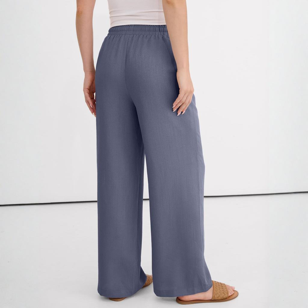 Wide Leg Pants For Women Flowy  Drawstring Elastic Waist Trousers With Pockets Summer Beach Vacation Clothes