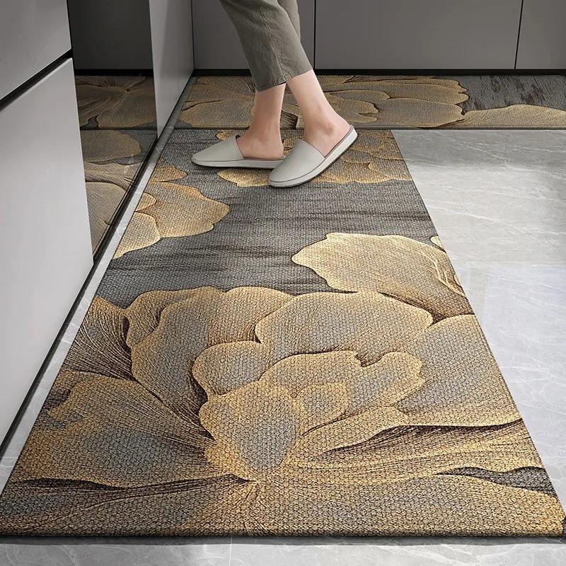 Kitchen Carpet Non-slip Floor Mat Wear-resistant Long Carpets Gray Flower Rug European and American Style Home Decoration Rugs