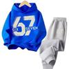 67 Chic Children's Hoodies Set 3-12Y Korean Streetwear Block Tracksuit Fashion Comfortable Kids Sweatshirt 2 Pcs Sets Pant Suit