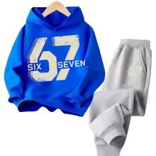 67 Chic Children's Hoodies Set 3-12Y Korean Streetwear Block Tracksuit Fashion Comfortable Kids Sweatshirt 2 Pcs Sets Pant Suit