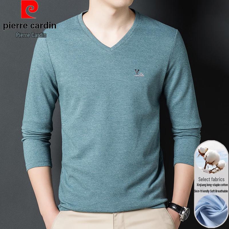 Pierre Cardin Men's V-Neck Ice Silk Long Sleeve T-Shirt