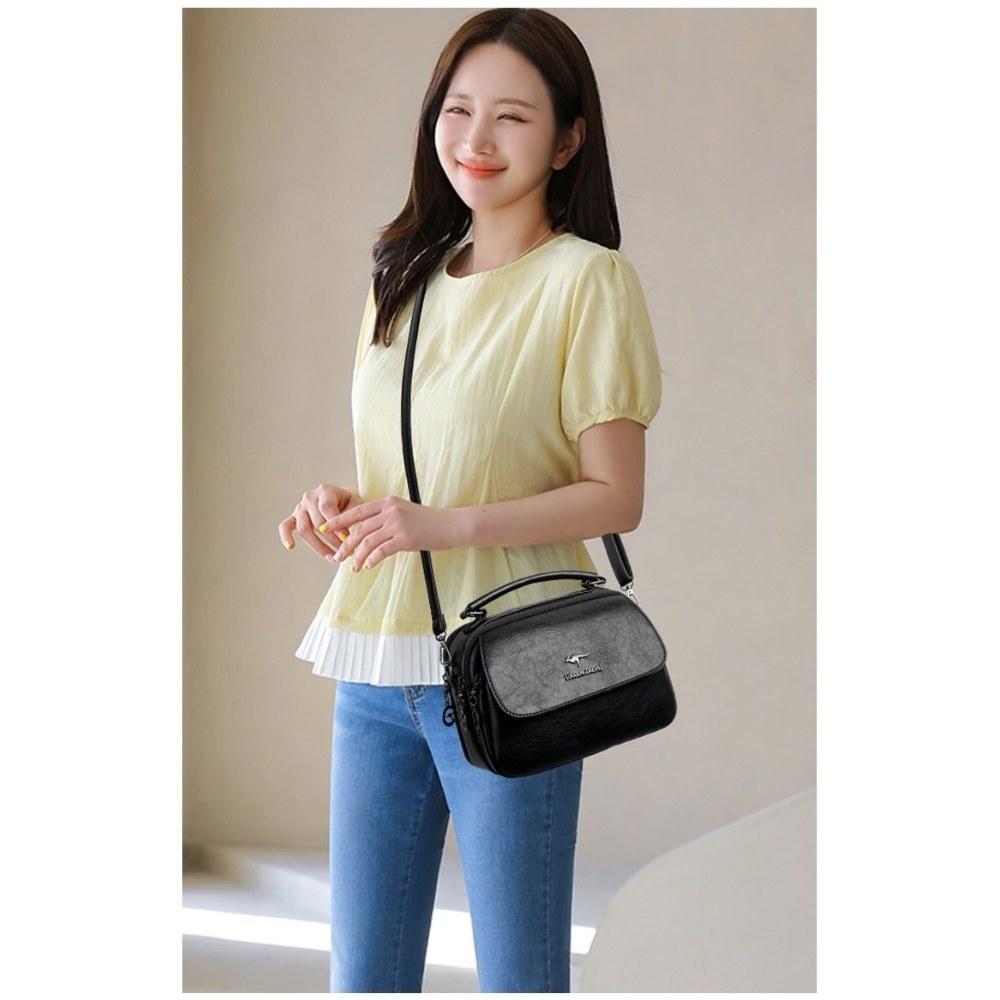 Women Multi Compartment Soft Faux Leather Handbag with Detachable Crossbody Strap for Daily Commute
