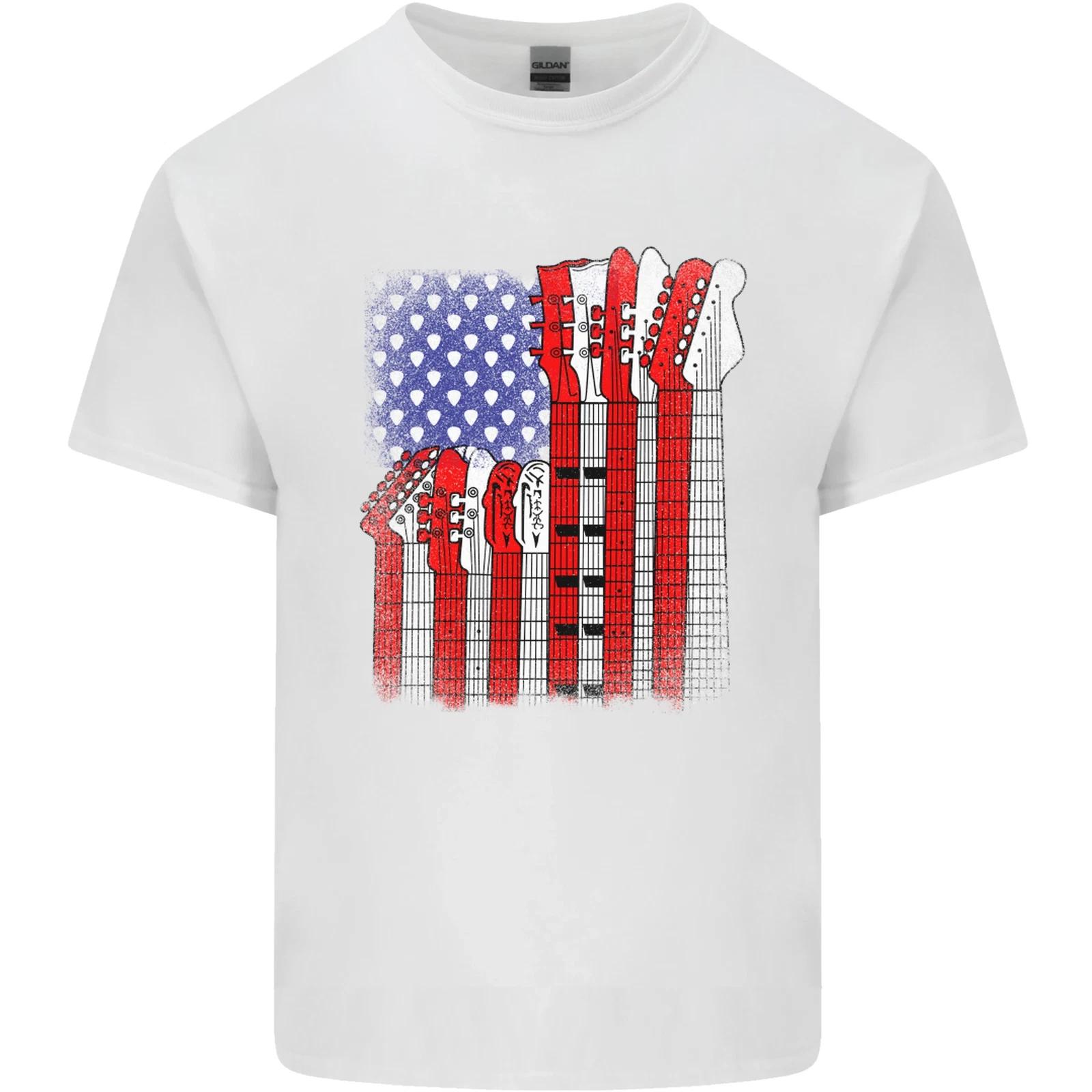 USA Guitar Flag Guitarist Electric Acoustic Kids T-Shirt Childrens L