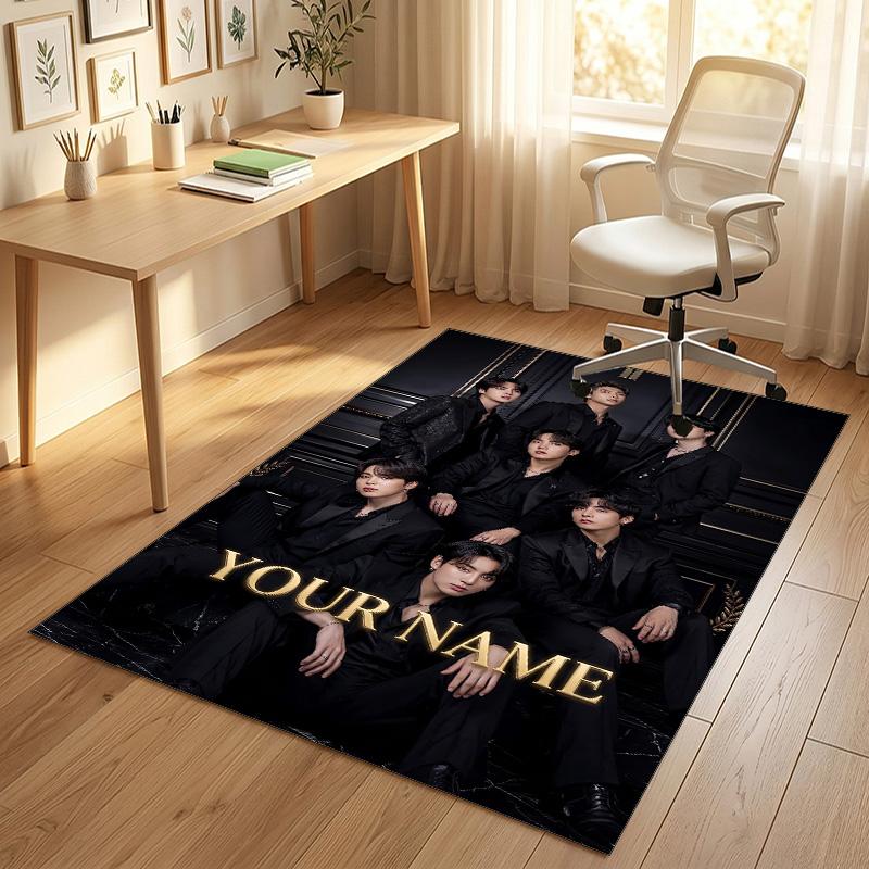 Personalized Crystal Velvet Carpet,BTS Custom Printed Name, Plush Area Rug For Home Indoor Decor