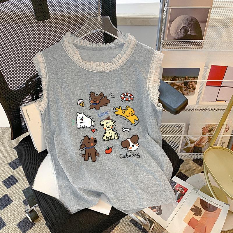 

Женский летний топ New Age Reduction Lazy Style без рукавов с кружевным милым кружевом 2XL серый