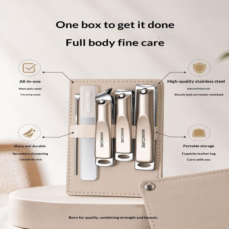 Easy Storage Nail Clippers Set 5/10 PCS Rotating Leather Bag Pro Trimmer for Manicure Pedicure Foot Nail Care