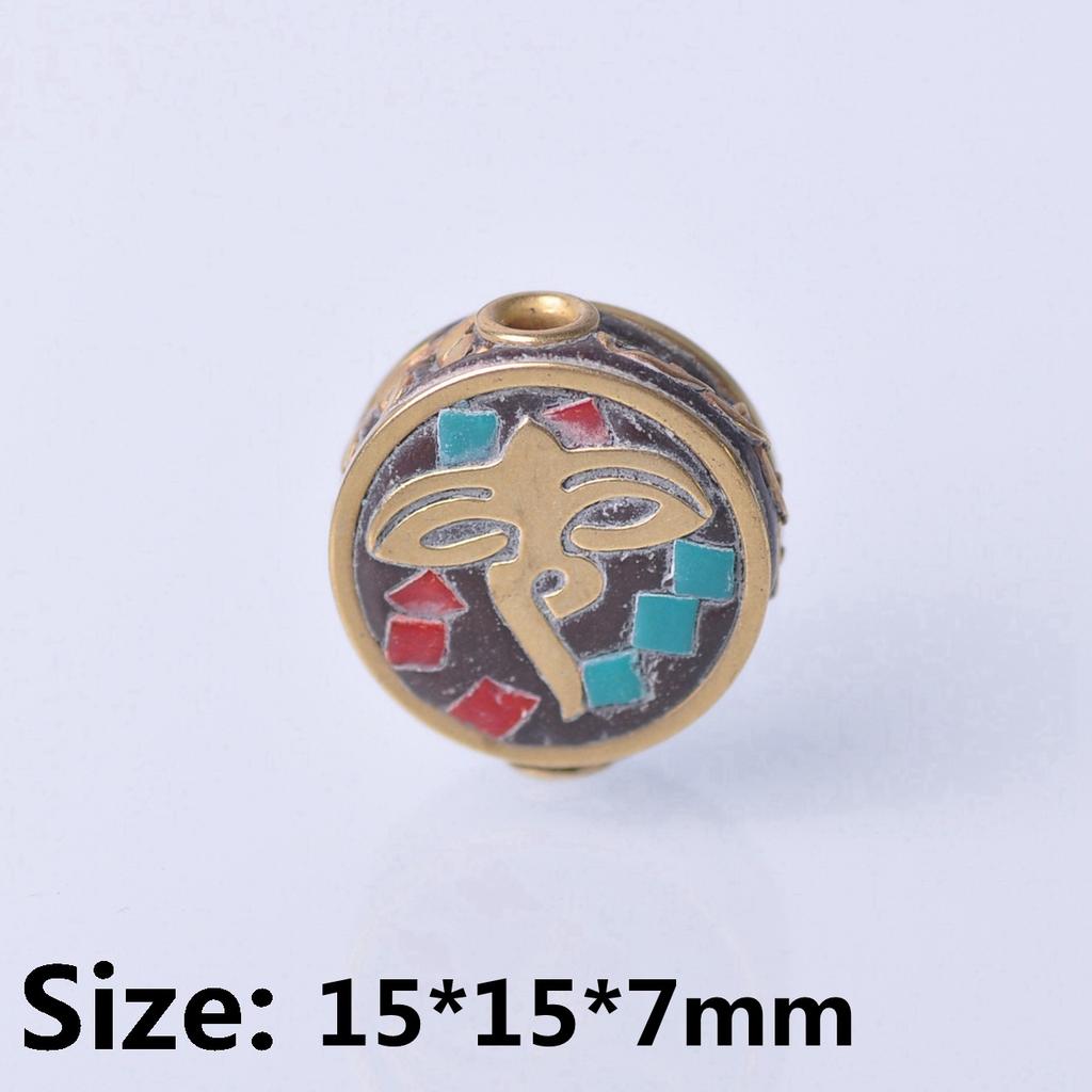 Handmade Nepalese Buddhist Tibetan Brass Metal & Clay Loose Craft Beads for Necklace Jewelry Making DIY