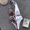 Luxurious Leopard One Piece Bikini Bathing Patchwork Padded Deep V Bandage Halter Swimsuit