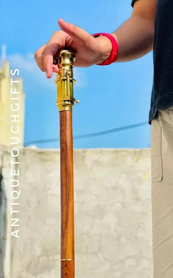 Walking Stick - Vintage Telescope Brass Handle | Rosewood Cane | Unique HandmadE