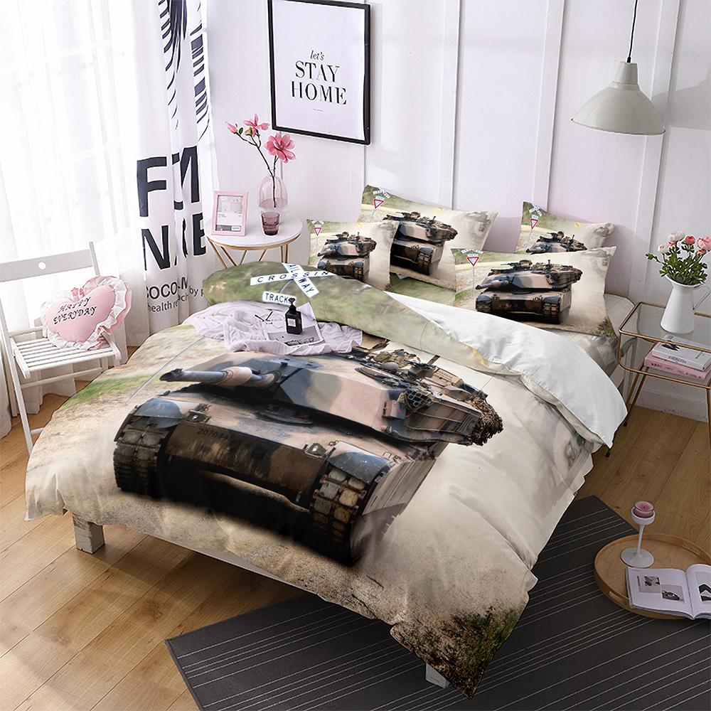 Tank King Queen Duvet Cover Camouflage Military Tank Bedding Set for Teens Adults Weapons of War 2/3pcs Polyester Quilt Cover