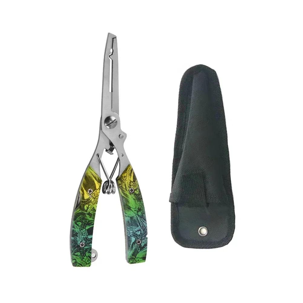 Lure Pliers Camo Curved Nose Stainless Steel Scissors Control Fish Pliers With Knife Open Steel Ring Cutting Line Fishing Tools