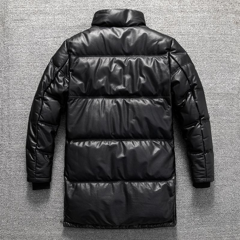 Top Layer Cowhide Warm Windproof Genuine Leather Long Thickened Down Jacket Stand Collar Casual Genuine Leather Large Size Jacket