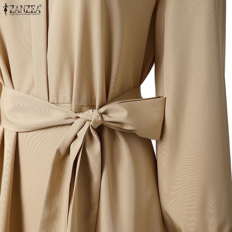 ZANZEA Damen Freizeitkleid mit Rundhalsausschnitt und langen Ärmeln, locker