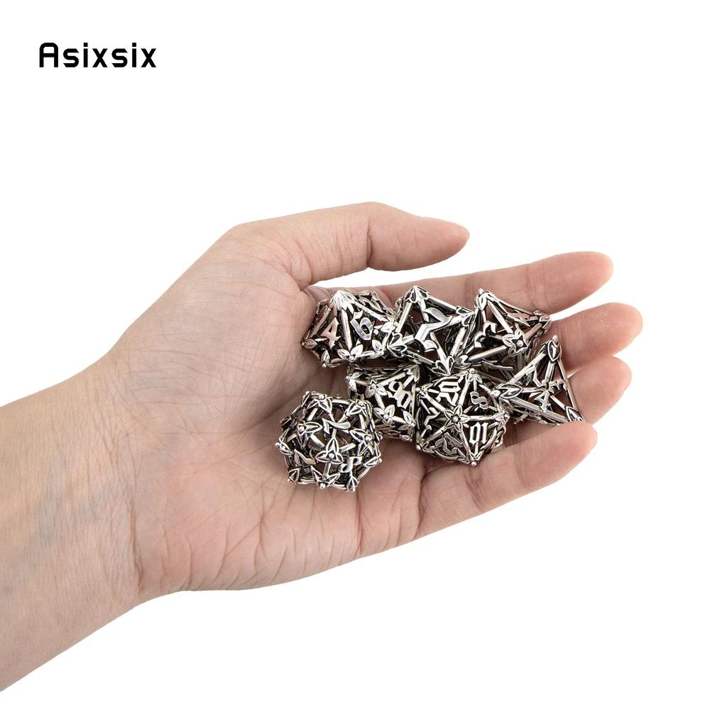 7 Pcs White Leaf Flower Metal Dice Hollow Metal Polyhedral Dice Set Suitable For Role-Playing Dice PropBoard Game Gift
