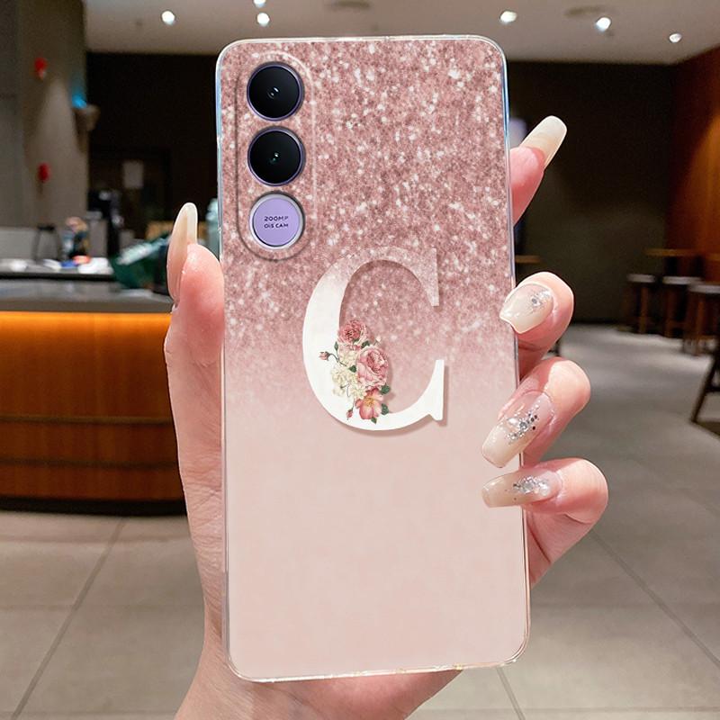Anti-scratch Phone Case For Vivo V70 FE Jelly Clear TPU Soft Casing Lucky Letter Pink Shiny Starry Sky Pattern Couple Shell