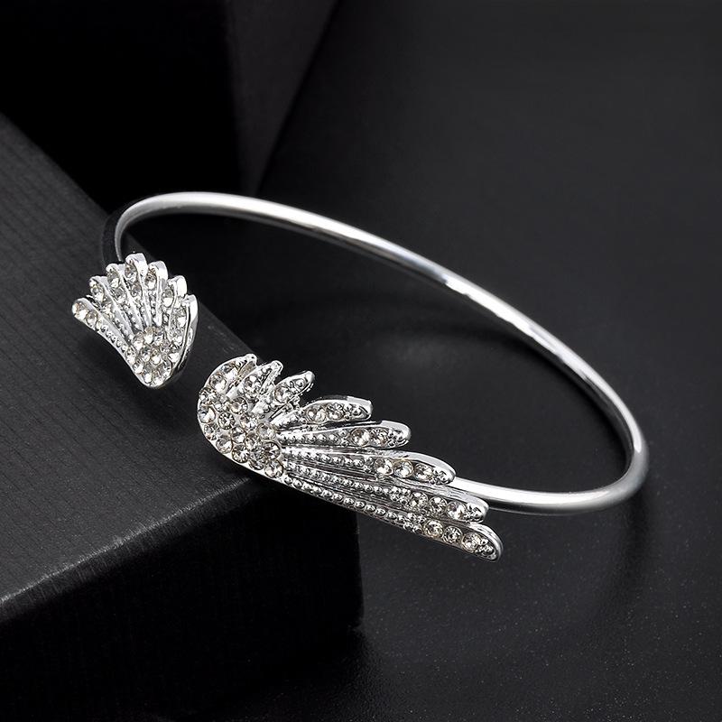 Korean-Style Angel Wings Rhinestone Bangle Bracelet