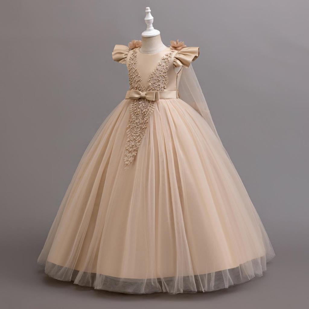 New Long Elegant Dress for Young Girls Flower Girl Princess Dresses White Formal Clothes From 4 To12 Years
