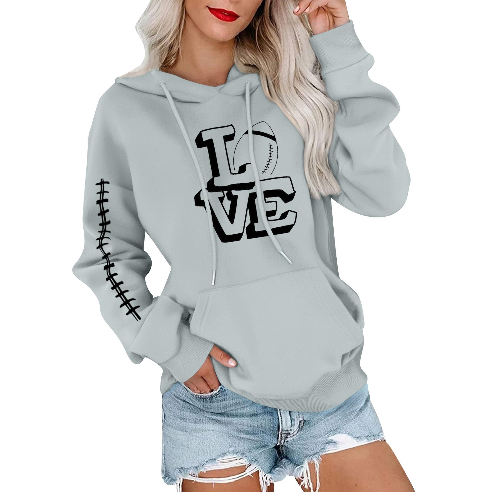 

Женский модный, повседневный, удобный свитер с круглым вырезом, капюшоном, длинными рукавами и принтом в стиле регби XXXL