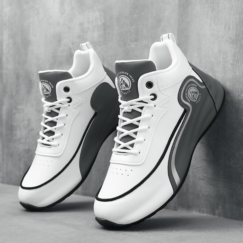 

Fashion 2025 Men Fashion Shoes Spring New Collection Sport Casual Shoes Mid Top Contrast Thick Soled Height Increasing Platform Sneakers 39 серый