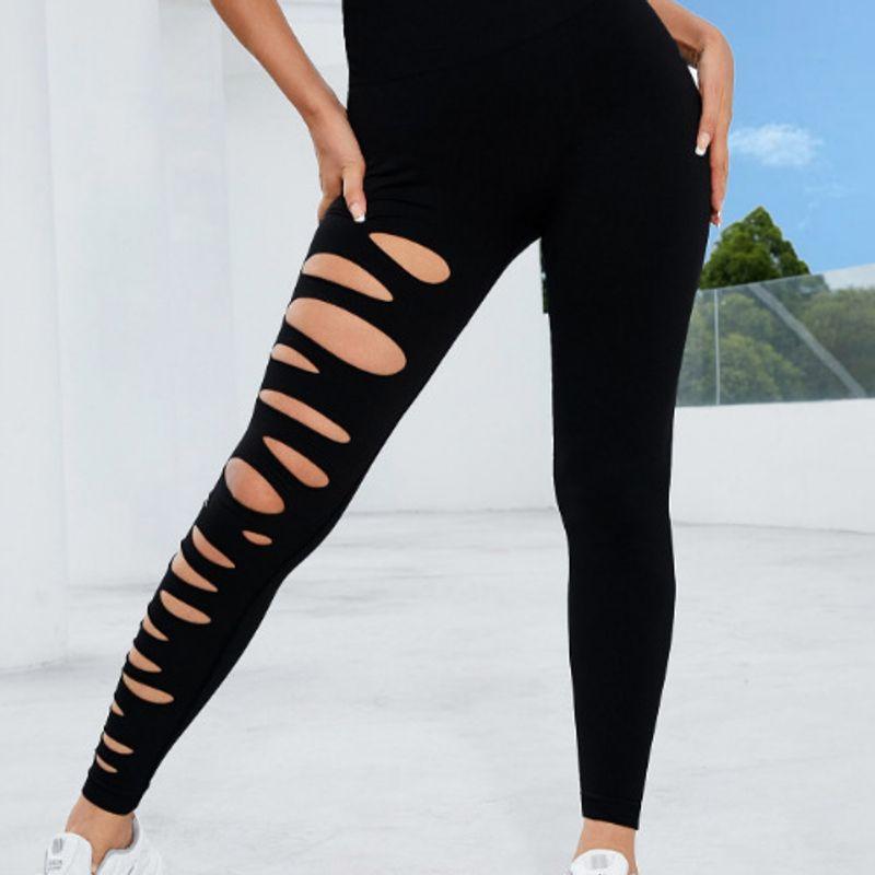 

2025hollow Tie Dye Yoga Pants High Waisted Hip Lifting Pants Black L
