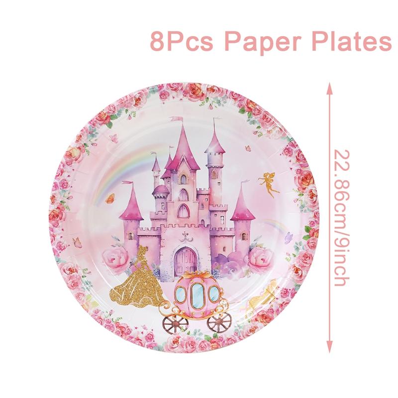 Princess Castle Cartoon Disposable Tableware Birthday Party Decorations for Home Paper Cups Plates Baby Shower Party Supplies