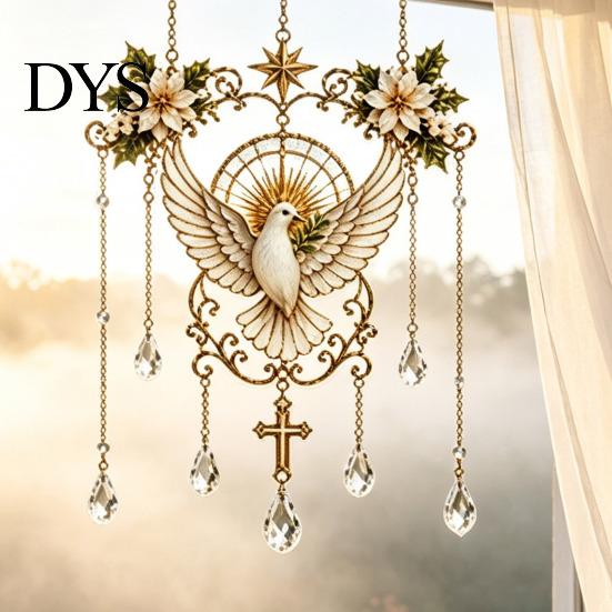 Spiritual Room Ornament Stained Glass Effect Blessing Suncatcher, Acrylic Angel Prayer Window Hanging with Faux Crystal Charm for Home Garden