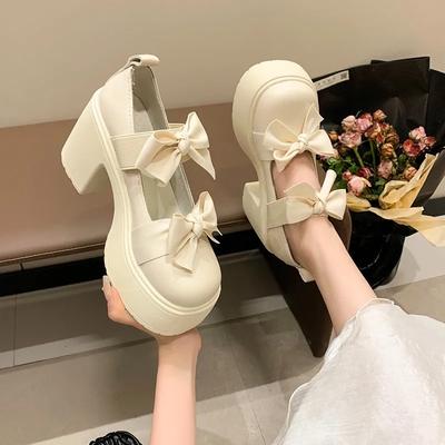 Bow Women High Heels Platform Marie Janes Shoes Elegant Autumn 2024 Lolita Dress Trend Party Chunky Mujer Zapatos Pumps Sandals