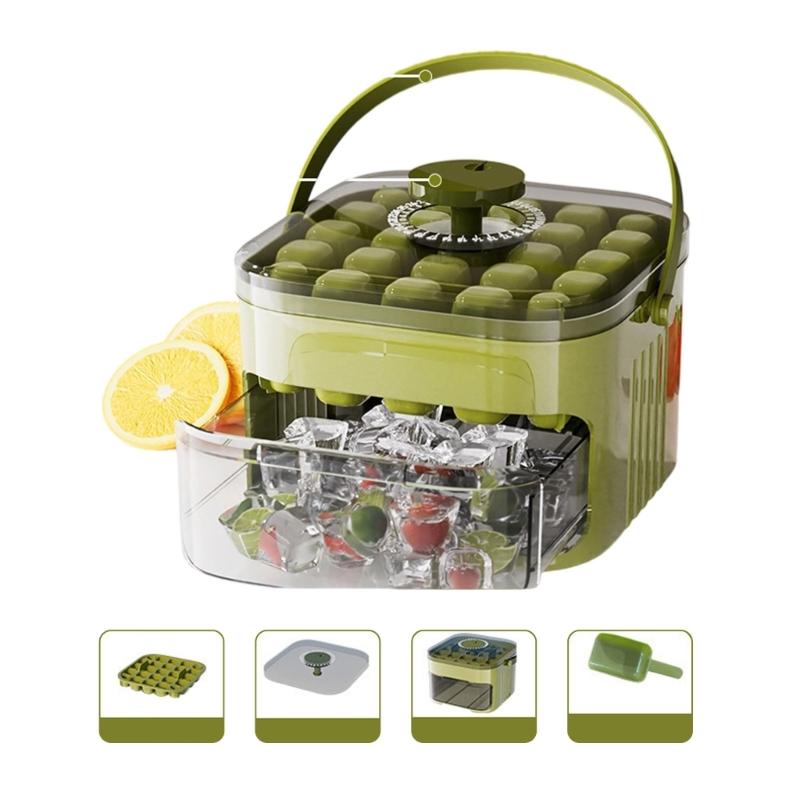 

Reusable Press Type Ice Box with Lid and Bin Ice Maker Mold Easy Release Ice Trays Storage Box for Freezers Enduring