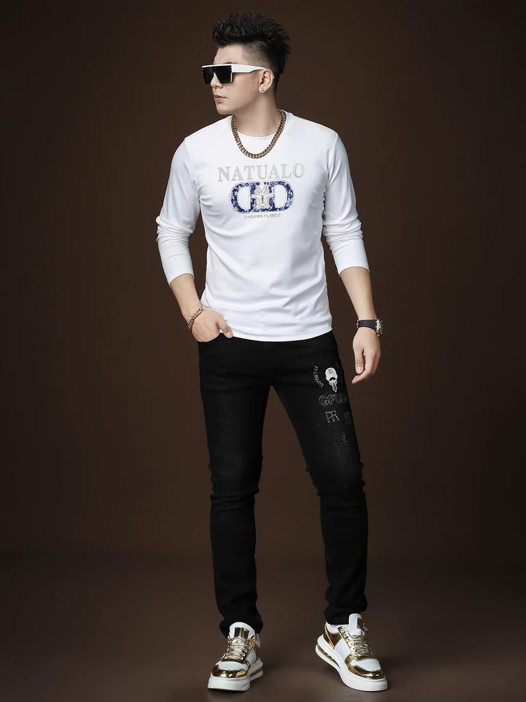 European Station 2025 New Autumn Long-Sleeve T-Shirt Men's Trendy Brand Gold-Stamped Round-Neck Base Layer Undershirt