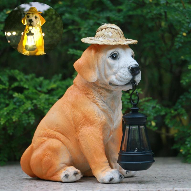 Solar Dog Sculpture Ornament Night Light Outdoor Waterproof Garden Decoration Creative Lawn Landscape Light As a Gift