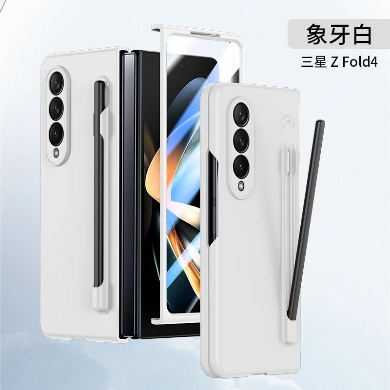 

Чехол с держателем для стилуса, ощупь как кожа, для Samsung Z Fold 7 6 5 4 3, защитная крышка из ударопрочного PC для Galaxy Fold7, корпус For Galaxy Z Fold7