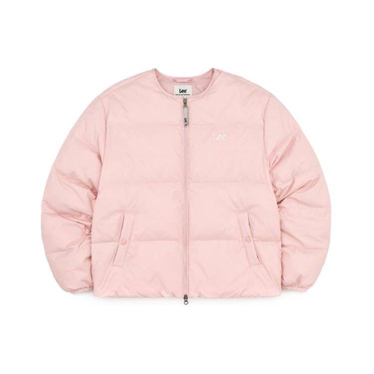 Korean Style Solid Color Logo Round Neck Zipper Long Sleeve Jacket Unisex jackets Pink LE2304DP10PI
