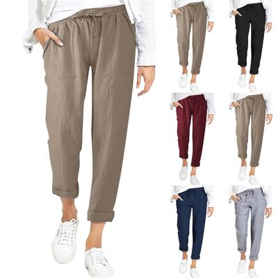 Pantalones De Lino De Algodón para Mujer,Pantalones Palazzo con Cordón Sueltos Informales De Pierna Ancha De Verano con Bolsillos
