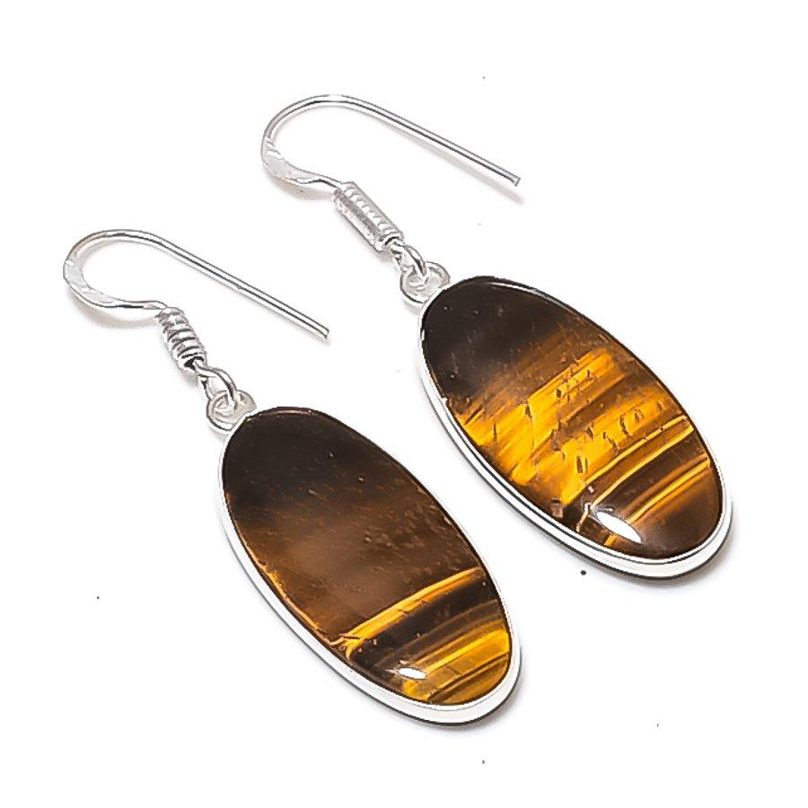 

Natural Tiger Eye Gemstone 925 Sterling Silver Jewelry Earring 1.77 AEE-10877