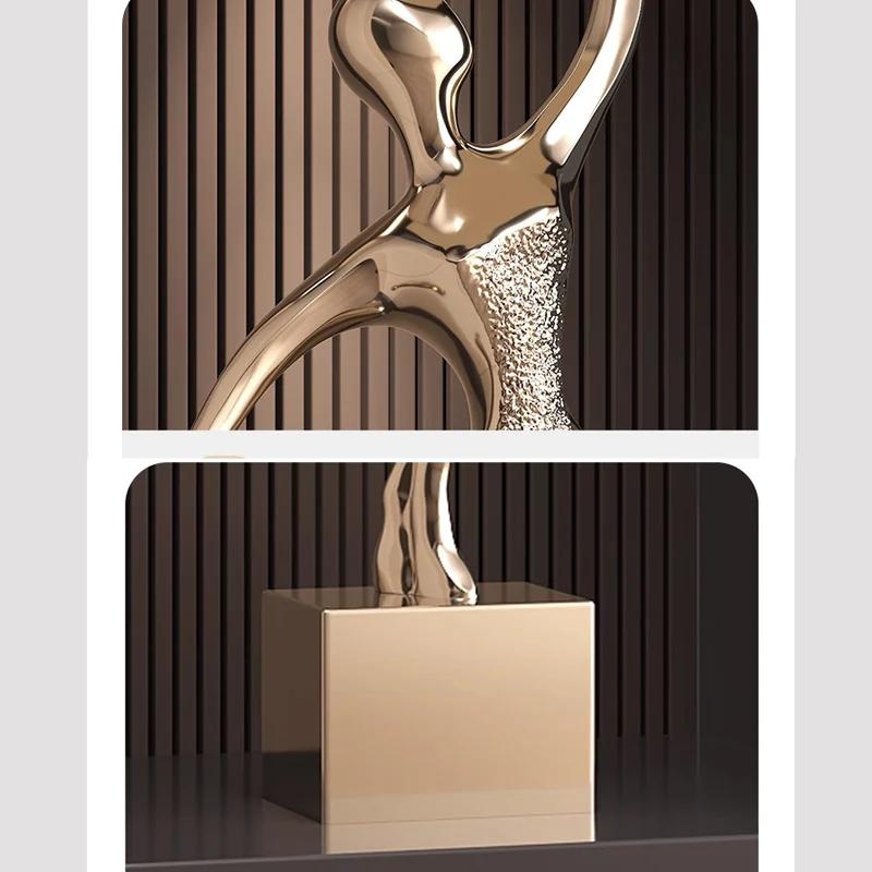 Abstract Art Figure Sculpture Entrance Large Decoration Resin Electroplating Dance Figure Sculpture Niche Home Decoration