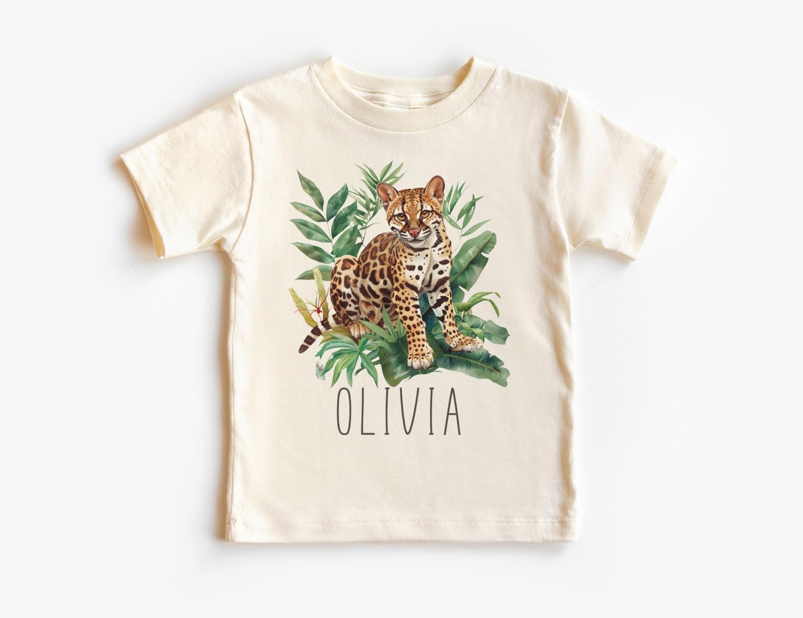 Personalized Margay Wild Cat Unisex Shirt - Custom South Central American Jungle Feline Kids Name Tee - Boho Natural Kids & Youth Shirts 130