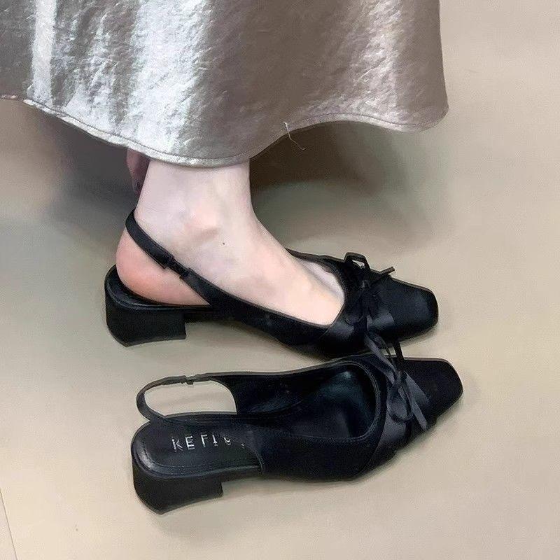 Beautiful bag head sandals women's summer new bow thick heel single shoes with skirt temperament fairy shoes