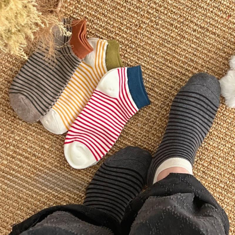 Color-blocking Striped Boat Socks Women's Thin Cotton Socks Comfortable and Breathable Shallow Mouth Invisible Short Socks Simple and Elegant
