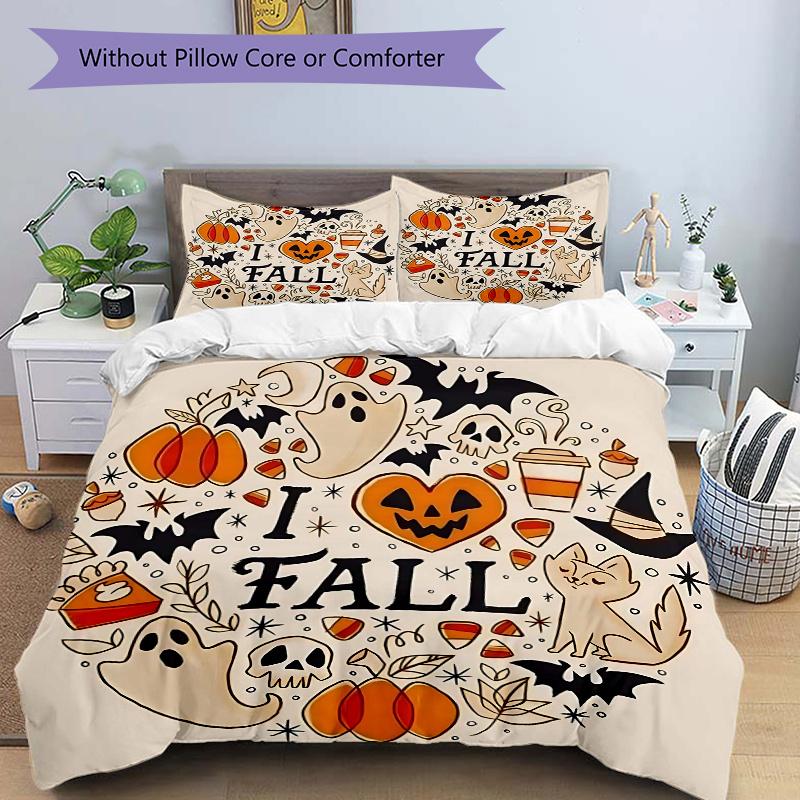 

3pcs I Heart Fall Halloween Printed Duvet Cover Set (1 * Cover+2 * Pillowcase, Without Core), Suitable for Home Bedroom, Guest Room, Dormitory De 135x200cm