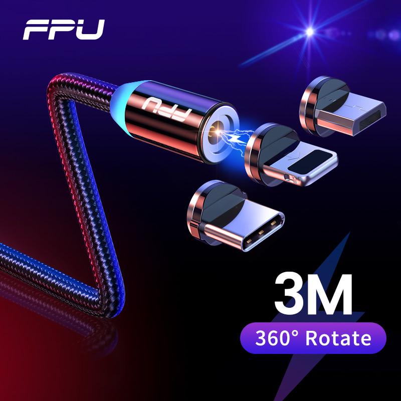 

FPU 3m Магнитный Микро USB Кабель для iPhone Samsung Android Мобильный телефон Быстрая зарядка USB Type C Кабельное магнитное зарядное устройство проводной шнур