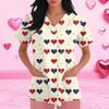 Women's Fashion Short-Sleeve Valentine's Day Print V-Neck Pocket Workwear Top