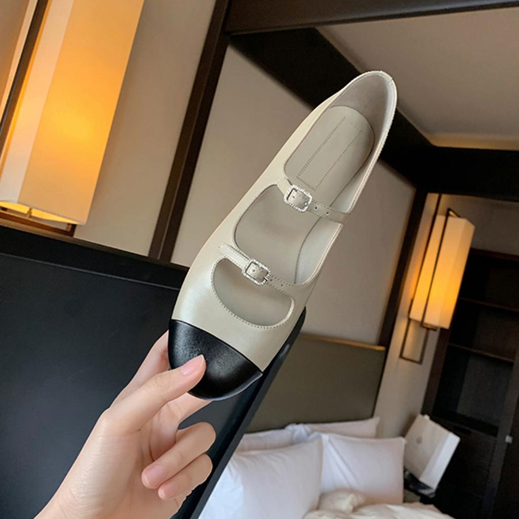 Grape mother 2025 new French retro single shoes Yuanlitong light mouth women's shoes color matching round head Mary Jane shoes flat bottom