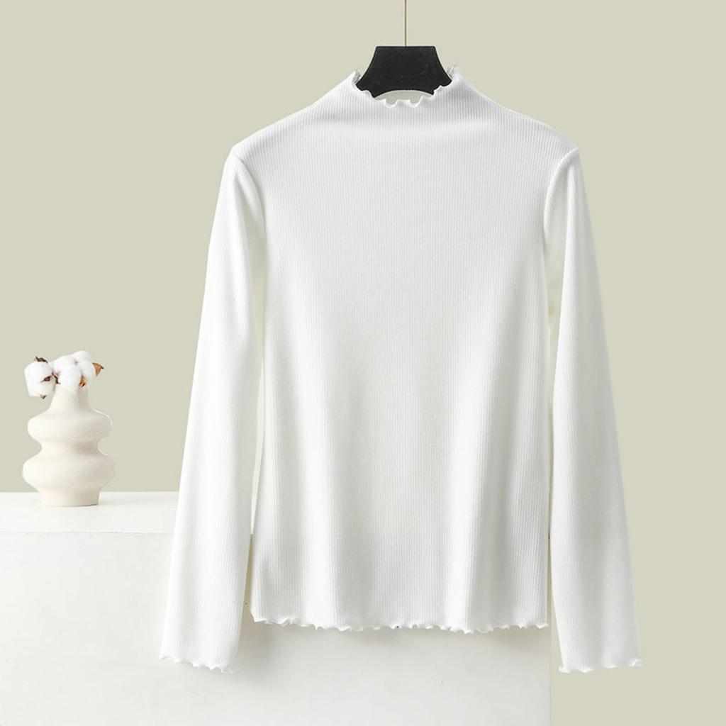 Women's Slim-Fit Long-Sleeve Base Layer Top With Flounce Collar