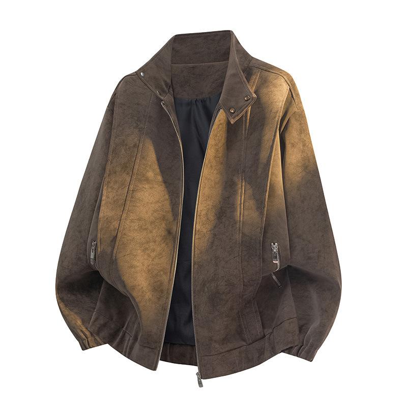 Large Size Jacket for Men's PU Leather Jacket for Men's Suede Fat Man's Stand-up Collar Jacket for Men's Loose Korean Style Light