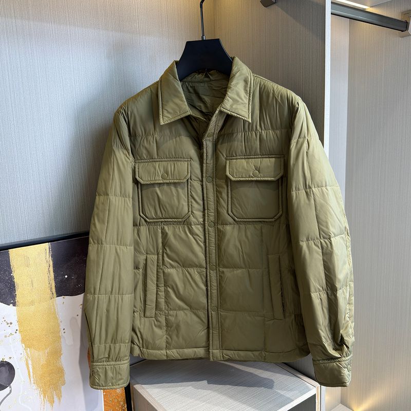 Limited Edition Quality Goods! 90% White Duck down Shirt-Style Lapel Short down Jacket for Men, Workwear with Multiple Pockets, Warm and Trendy Coat