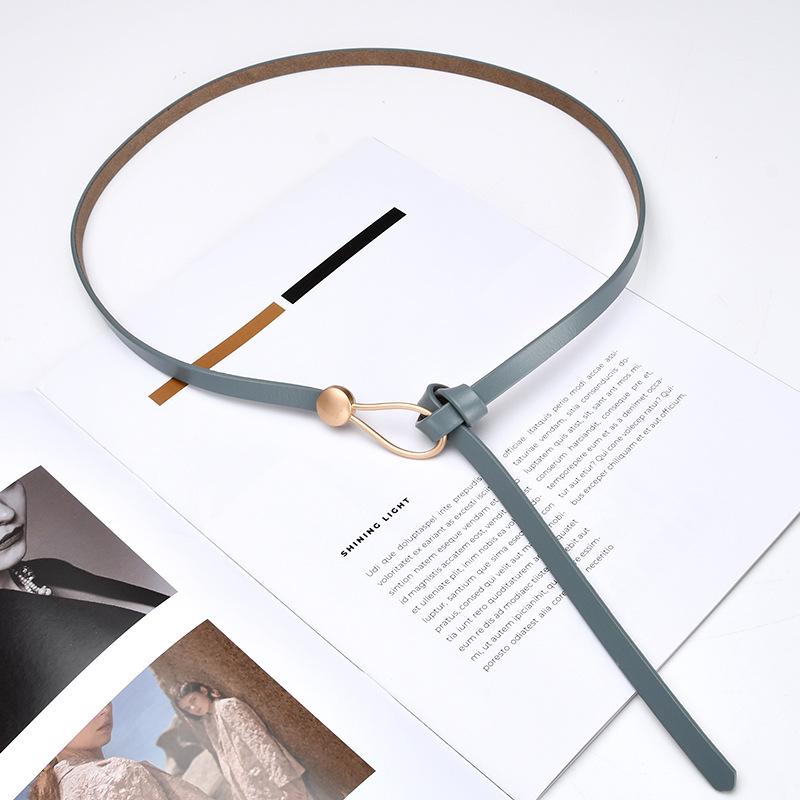 Four Seasons Available Cowhide Thin Belt Women'S Leather Versatile Knot Water Drop Buckle Decorative Belt Fashion Multi Color Belt