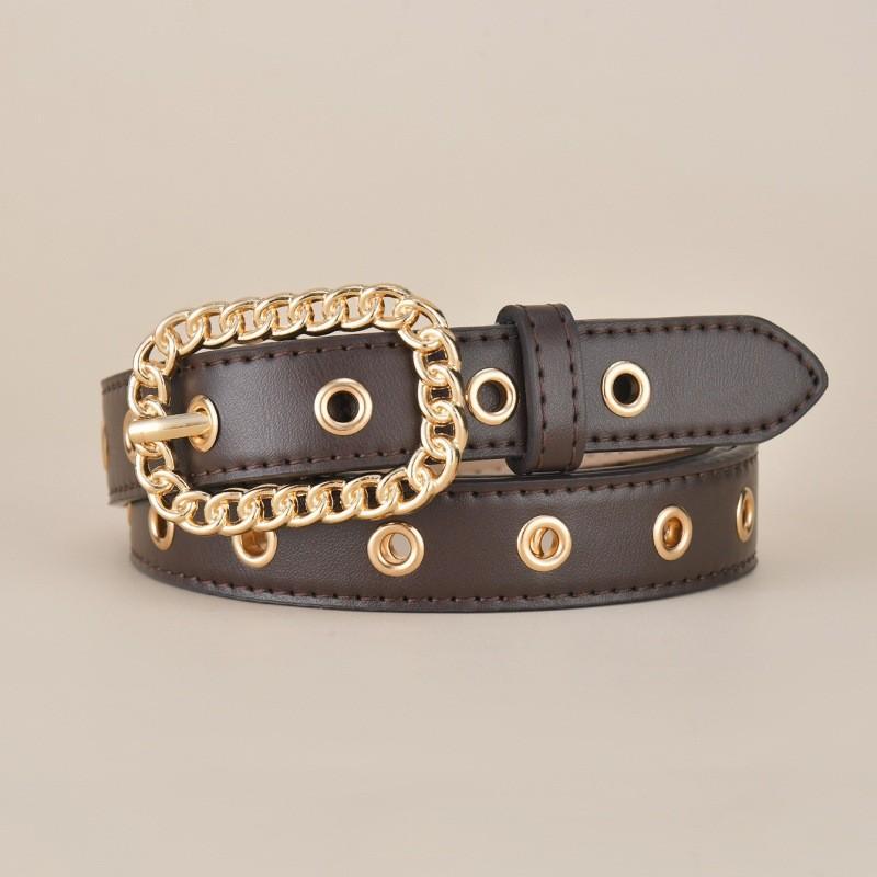 Womens Vintage Quality Gold Buckle Slim Waist Belt Fashionable And Versatile Accessory