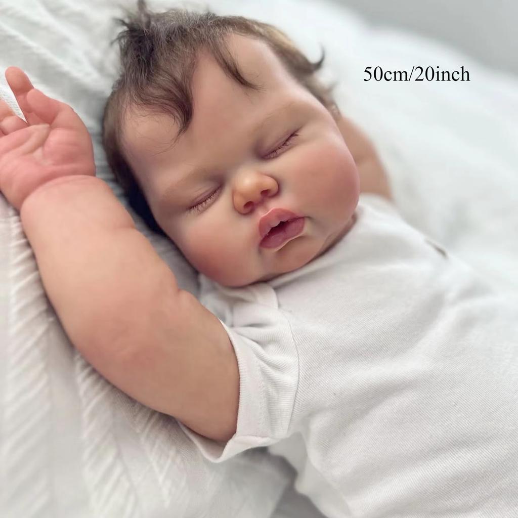 BZDOLL Cloth Body Vinyl Limbs 50 CM 20inch 3D-Paint Asleep Fat Reborn Baby Doll Toy for Girl Lifelike Kids Birthday Gift Play House Toy Humanoid Doll