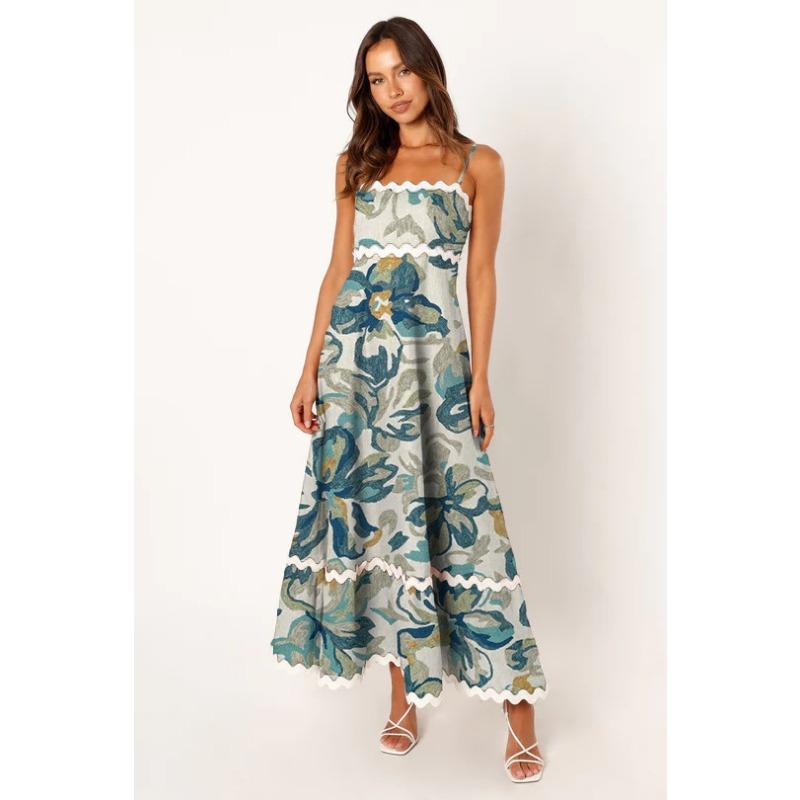 

Женское летнее кружевное пэчворк элегантное платье свободного покроя с бретелью через шею M серый/синий