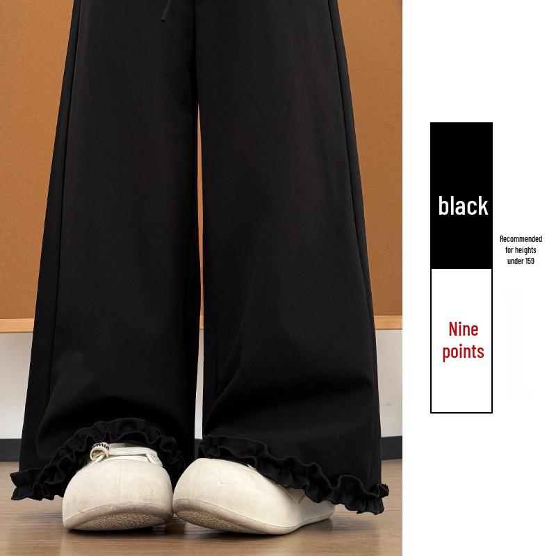 

Women s Loose Wide-Leg Wood Ear Trim Pants - Spring/Summer Casual Straight Fit, Drapey Lace Nine-Point Style Small